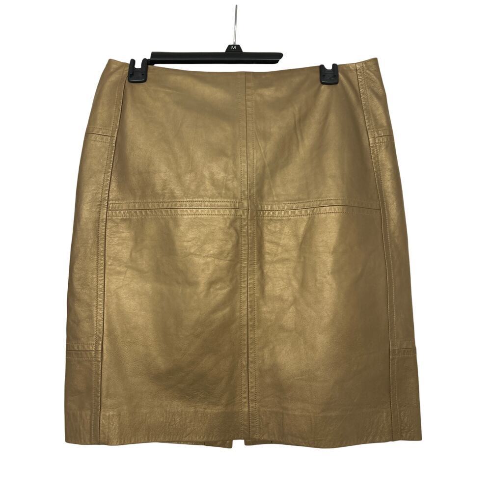 W by Worth Gold Genuine Leather Pencil Skirt Size 10 Metallic Luxe Career Glam